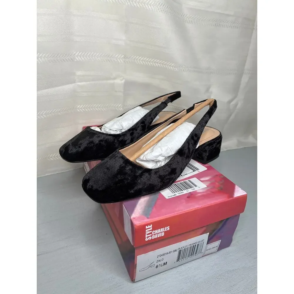 Charles David Zalo Womens Pumps Black Crushed Velvet Square Toe Size 6.5 M
